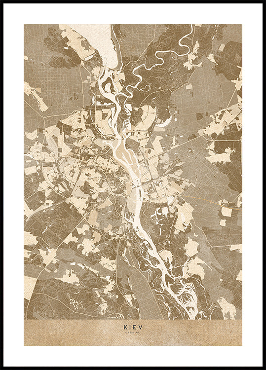 Sepia map of Kiev (pre-war) Poster