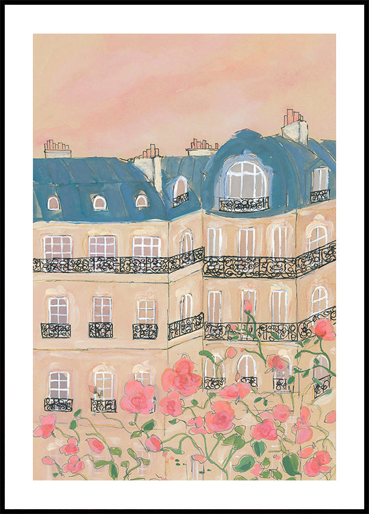 Sunset Over Paris Buildings Poster