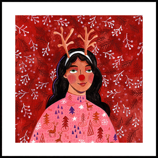 Modern abstract Christmas portrait woman Poster