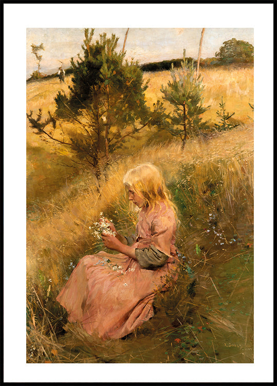 Girl Picking Flowers By Richard Bergh Poster - Posterbox.dk