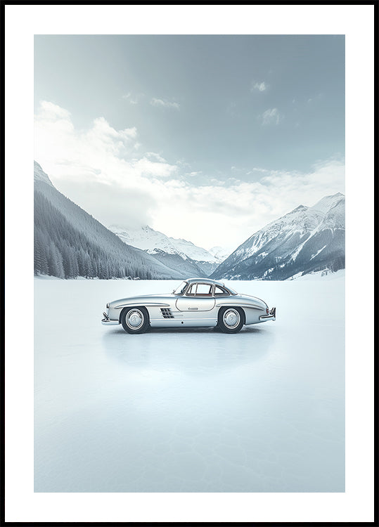 Retro Silver Car On Frozen Lake Side Poster