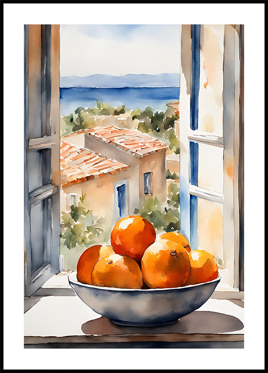 Orange bowl in the window Poster