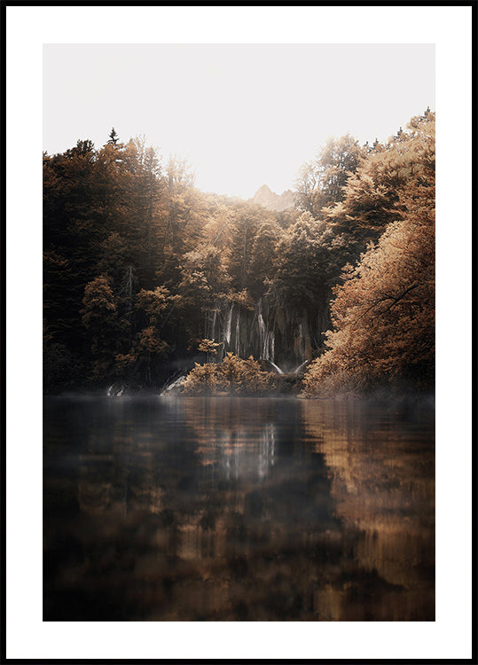 Sunrise in the Misty Forest with Reflections Poster - Posterbox.dk