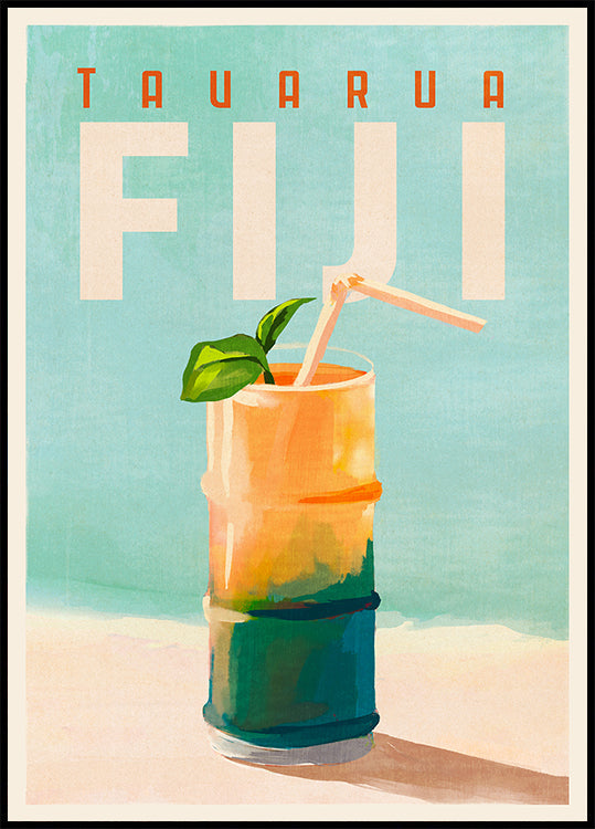 Tavarua Fiji Cocktail Travel Art Poster