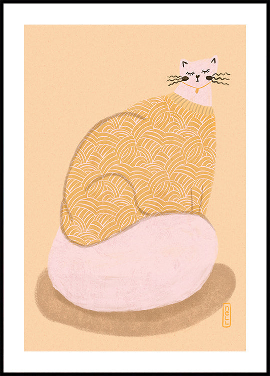 Cat in a Butter Yellow Jersey Illustration Poster