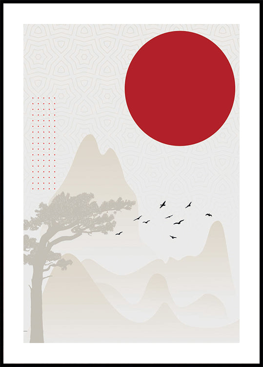 Red Sun Landscape Poster