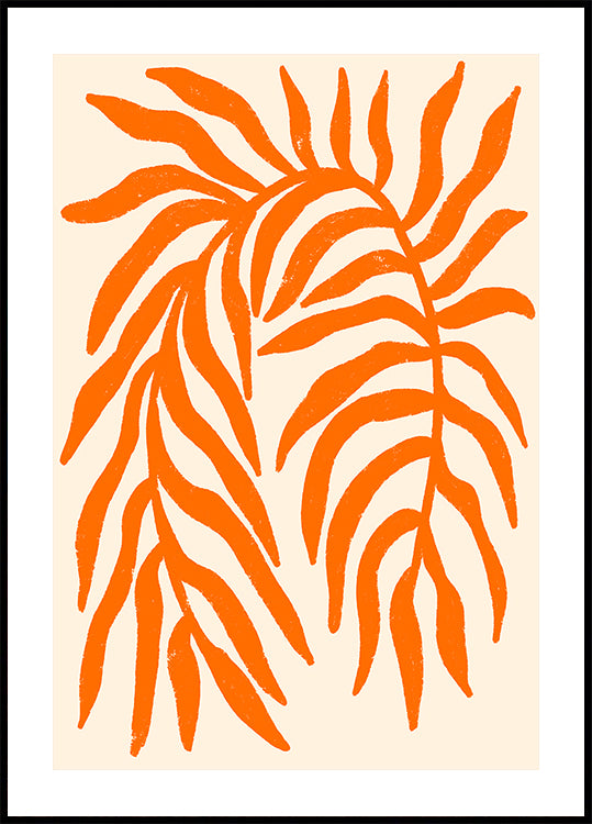 Orange Silhouette Textured Branch Poster