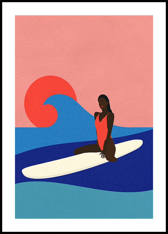 Girl On a Surfboard Poster