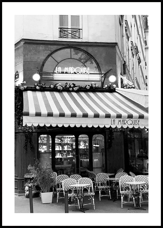 Paris cafe La Marquise Black & White Poster
