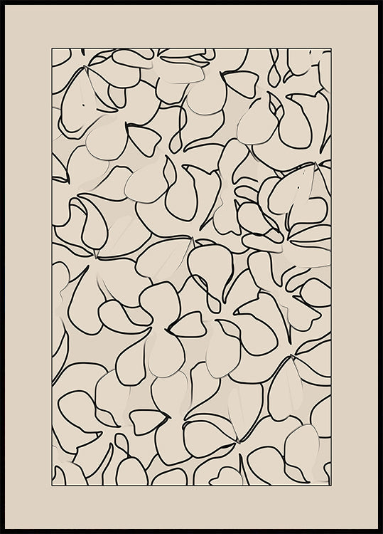 Seamless Pattern of Outlined Flowers Poster