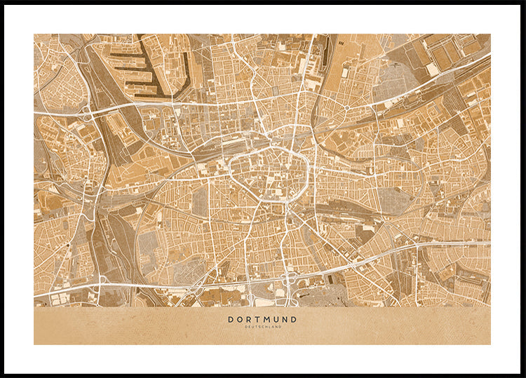 Sepia vintage map of Dortmund Germany Poster