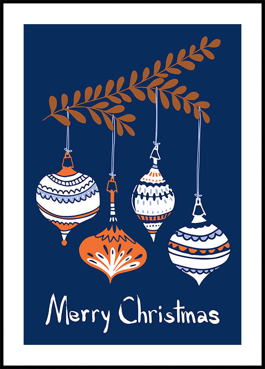 Cheerful little Christmas baubles blue Poster