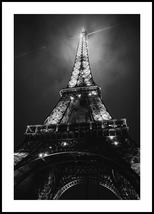 Eiffel Tower Paris Night Black & White Poster