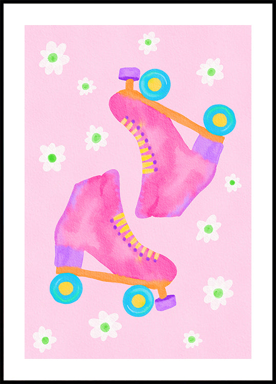 Roller Skates Pink Poster