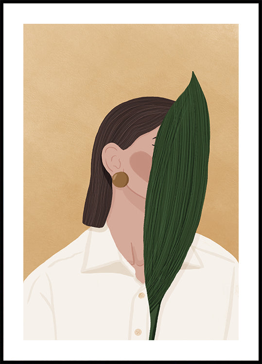Woman with Leaf Poster - Posterbox.dk