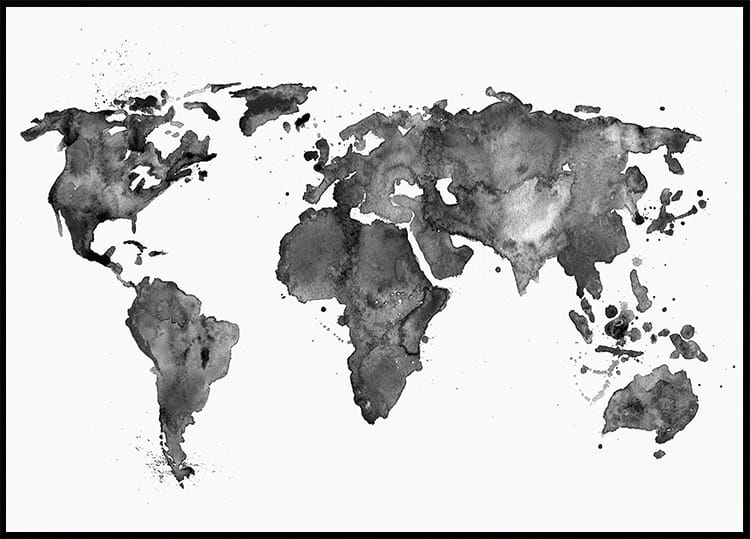 World Black Ink Map Poster - Posterbox.dk