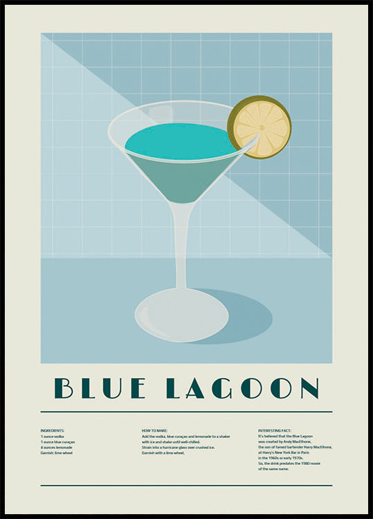 Blue Lagoon Cocktail, Recipe Art Poster