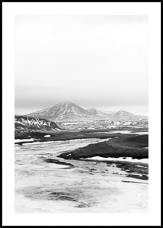 Frozen River Iceland b&w Poster