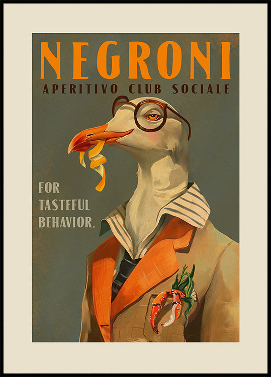 Vintage Art Deco Negroni Of A Fancy Seagull Poster