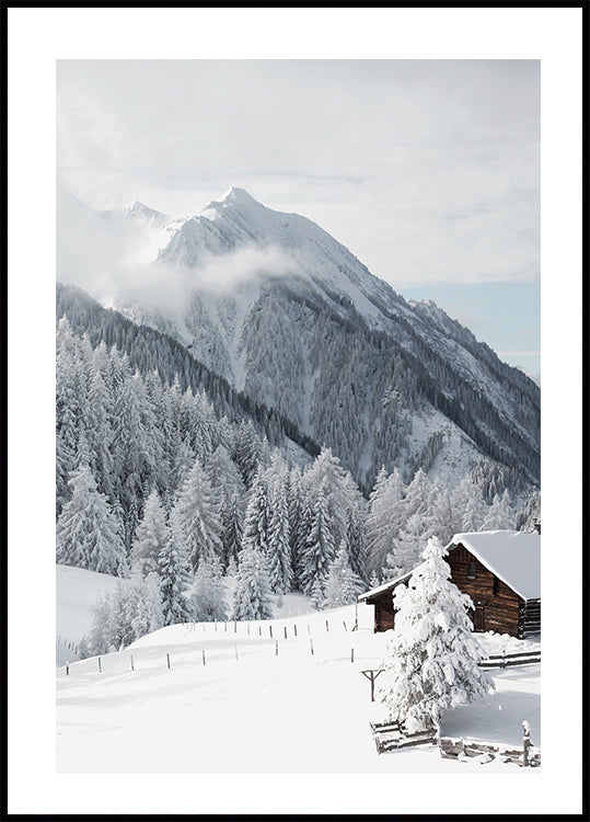 Snow-Covered Cabin in the Alps Poster - Posterbox.dk