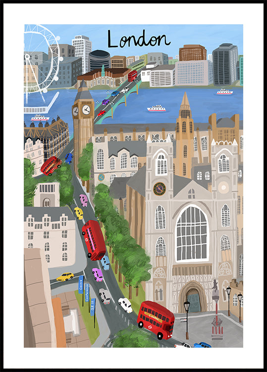 London City with View of the Thames River and Big Ben by Artist Carla Daly Poster