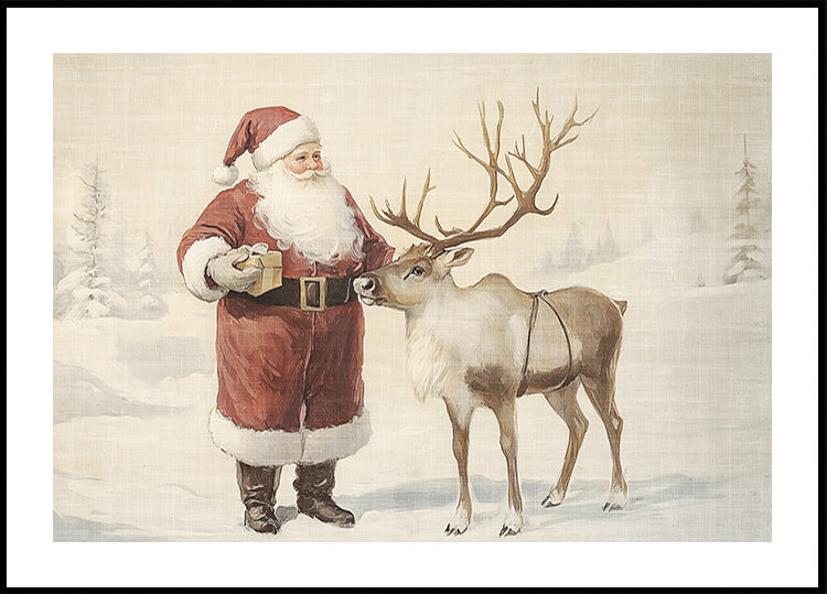 Santa Claus with Reindeer in Winter Wonderland Poster