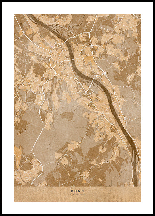 Sepia vintage map of Bonn Germany Poster