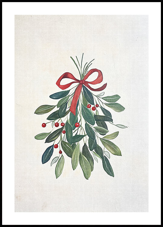 Festive Mistletoe with Red Bow Poster