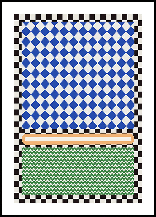 Geometric Pattern With Blue And White Diamonds Poster