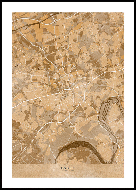 Sepia vintage map of Frankfurt downtown Germany Poster