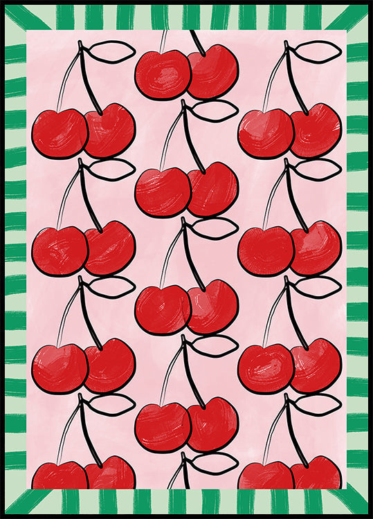 Red Cherries on a Pink Poster
