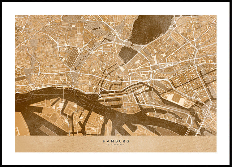 Sepia vintage map of Hamburg downtown Germany Poster