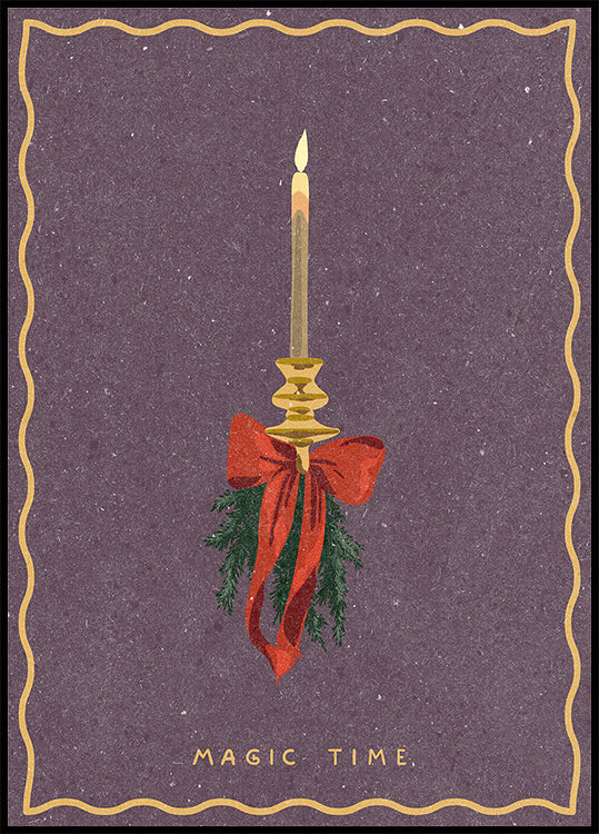 Candle with bow and spruce sprigs Poster