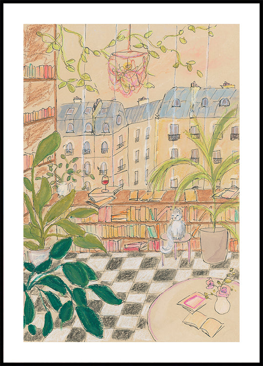 Antique Parisian Book Store Cat Poster