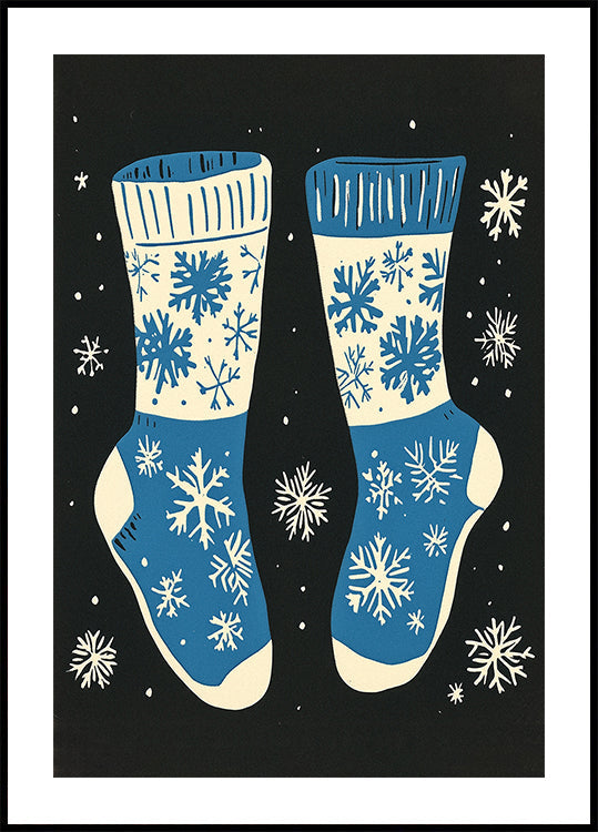 Vintage Socks Knitwear Blue On Black Poster