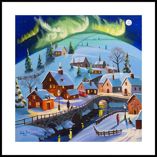 Winter Wonderland Village Under the Northern Lights Poster