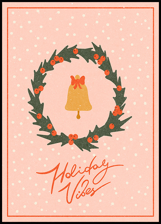 Christmas wreath with bell and bow Poster