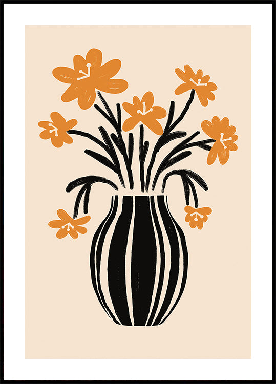 Orange Vase Flowers Poster