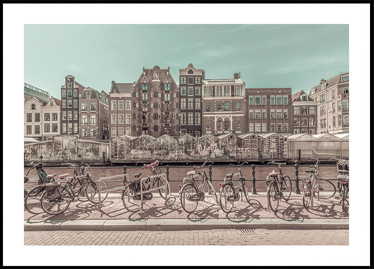 AMSTERDAM Single Canal with Flower Market | urban vintage style Poster