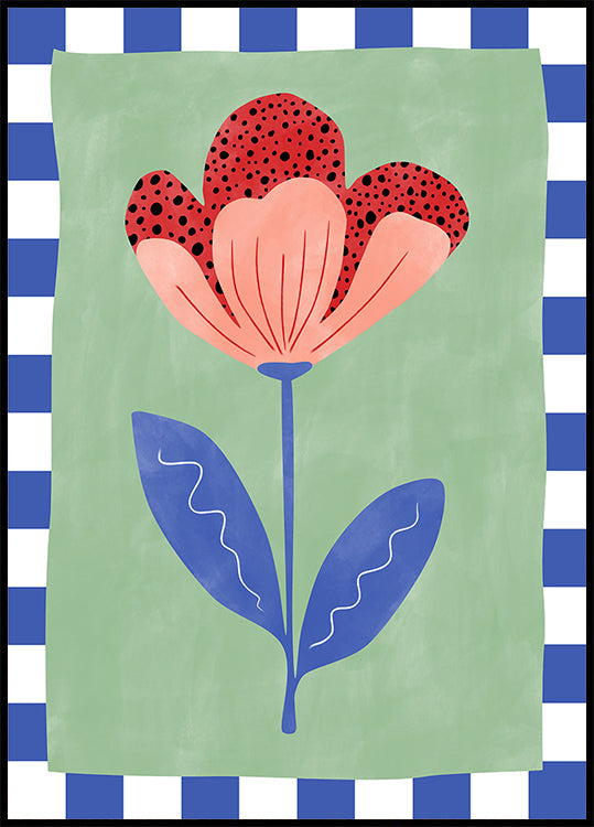 Stylized Flower With Red Petals And Black Dots Poster