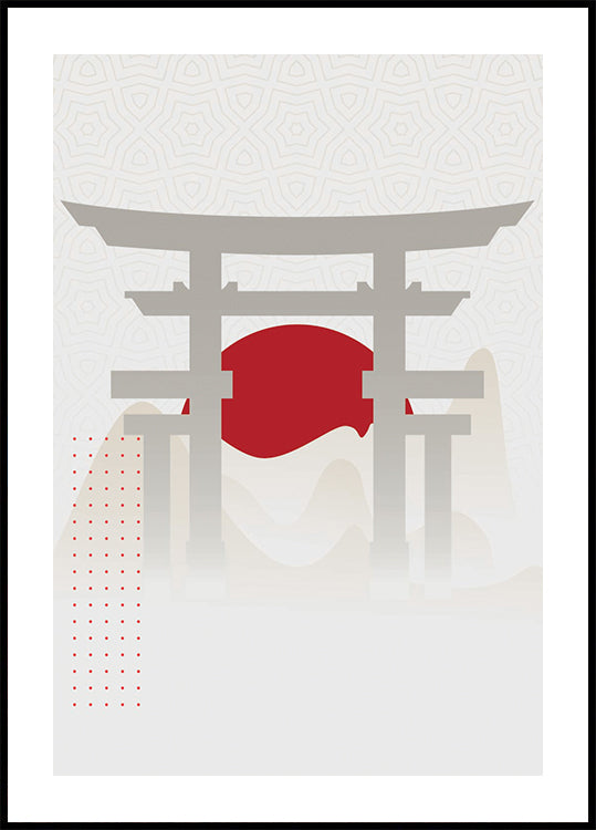 Torii Gate Red Sun Poster