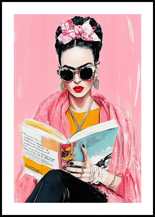Frida Reading Book Poster