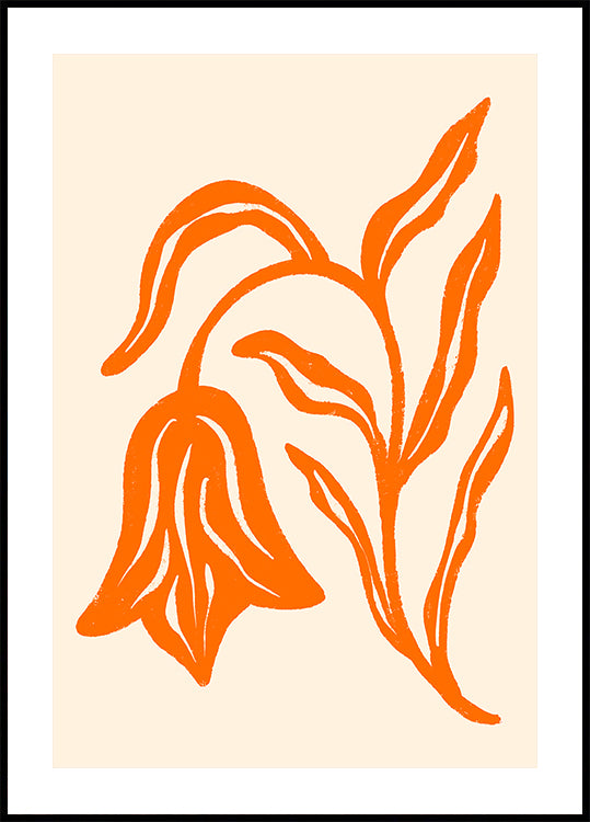 Stylized Orange Tulip And Leaves Poster