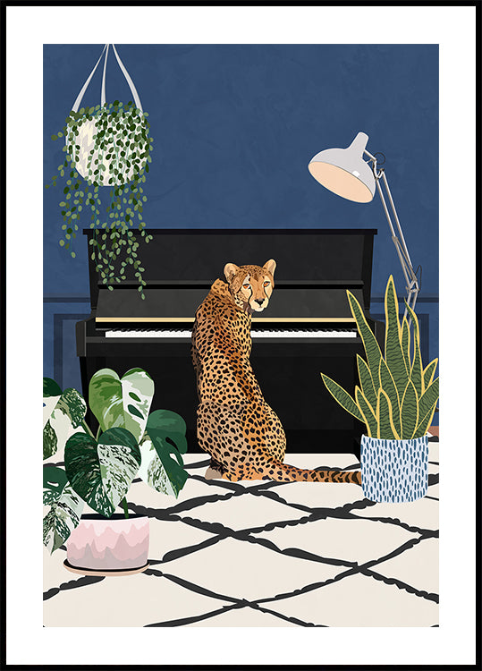Cheetah playing piano Poster