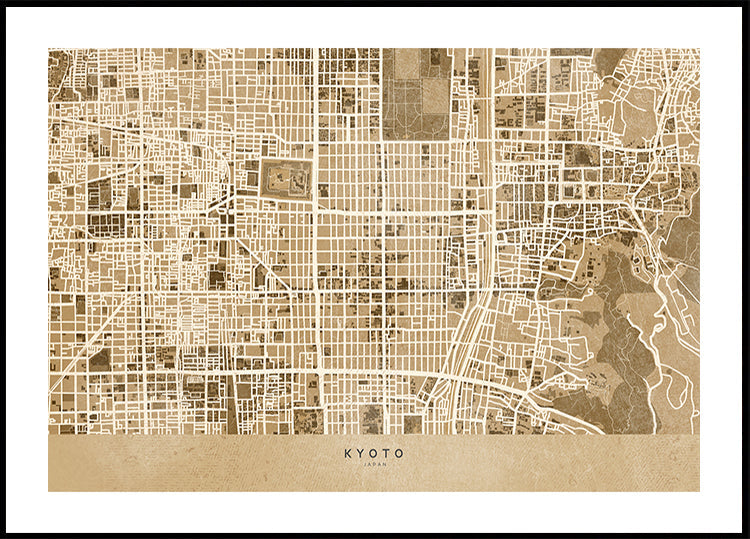 Sepia map of Kyoto Poster