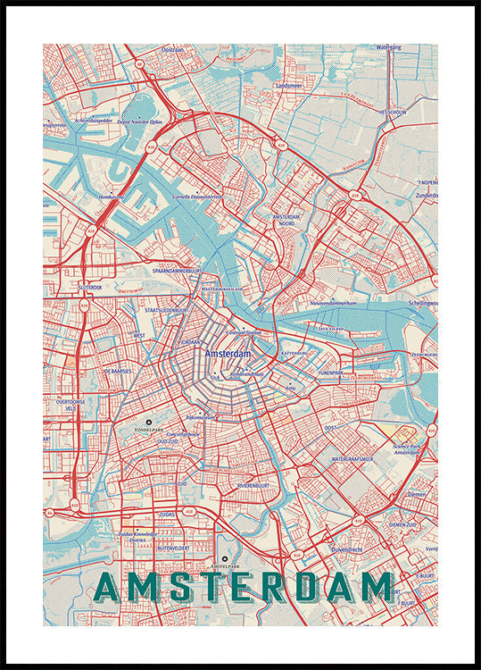 Retro Map Amsterdam Poster