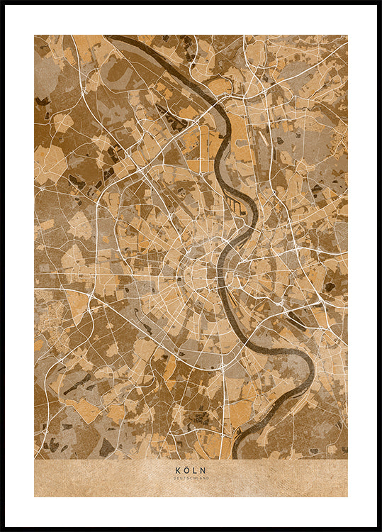 Sepia vintage map of Cologne Germany Poster