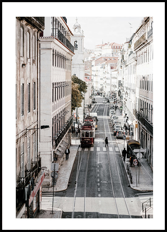 Lisbon Street With A Train Poster - Posterbox.dk