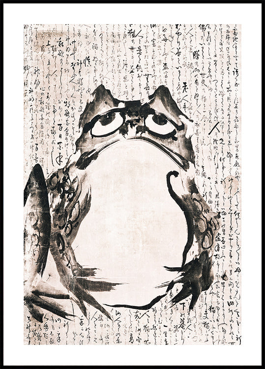 Japanese Frog (late 18th 19th Century) Vintage Ink and Color On Paper Poster