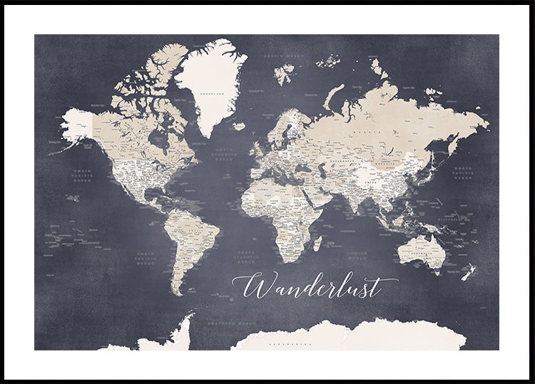 Wanderlust world map Glyn Poster